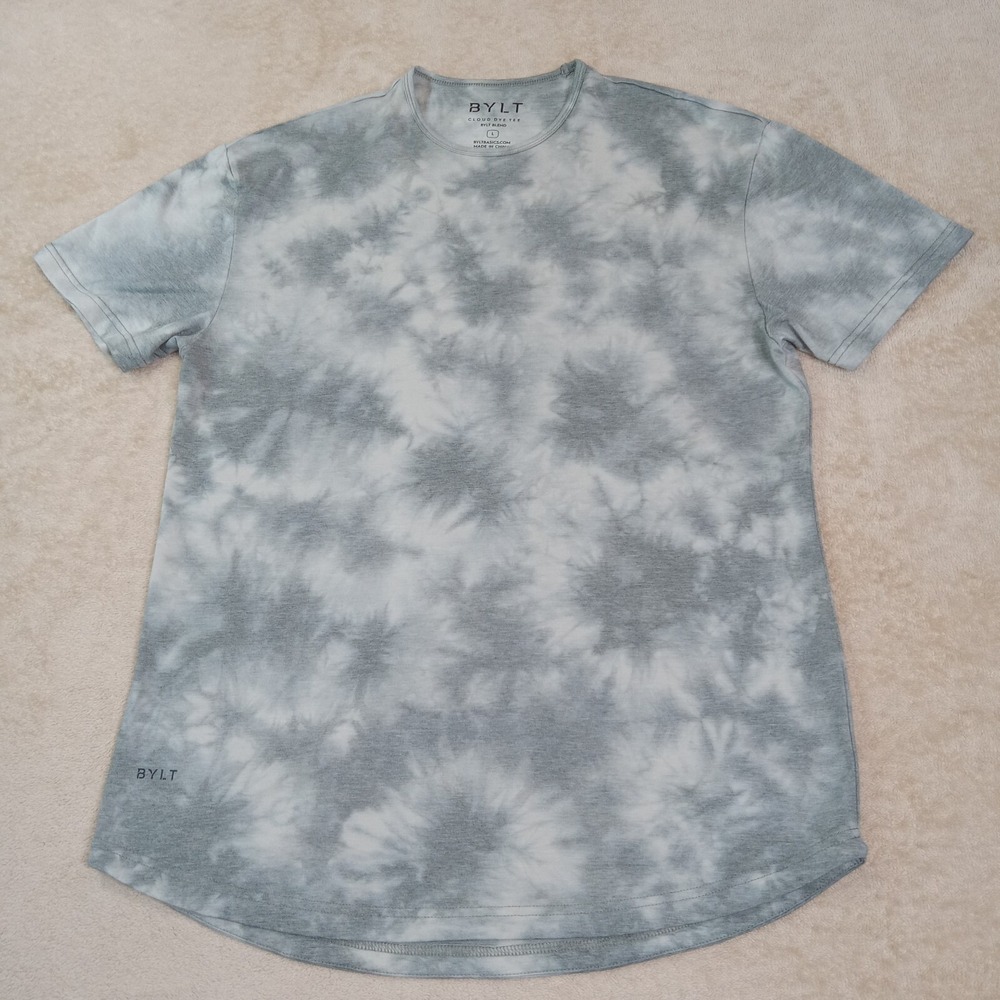 BYLT Cloud Dye Tee Short Sleeve Curved Hem Shirt Men's Large Green‎